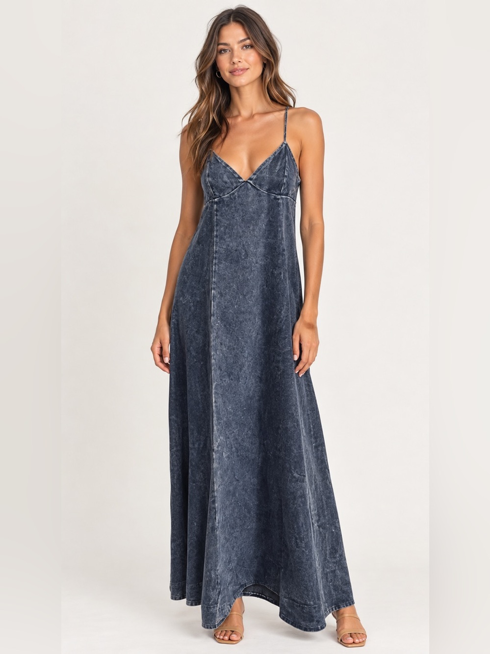 Zenana Tencel Maxi Dress Denim Acid Wash Color NIB Small MSRP $92